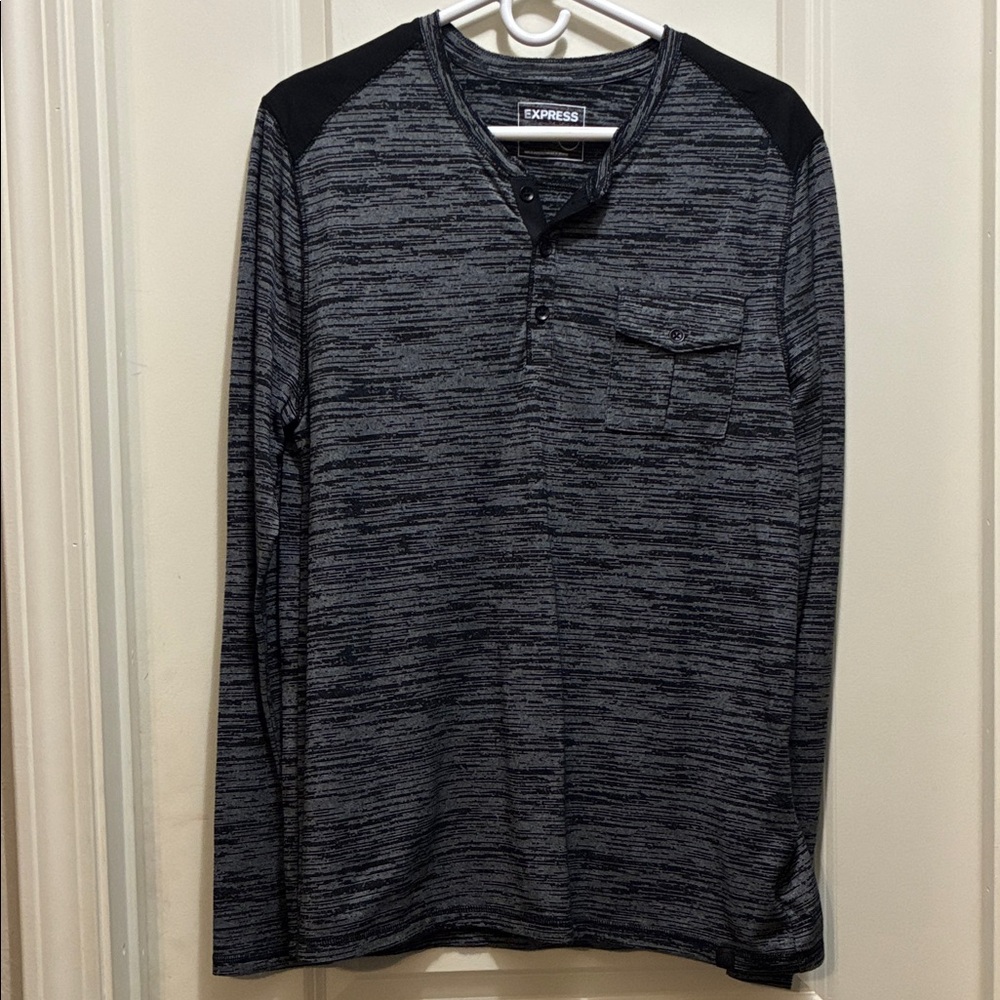 Express Medium Charcoal and Black Henley Shirt